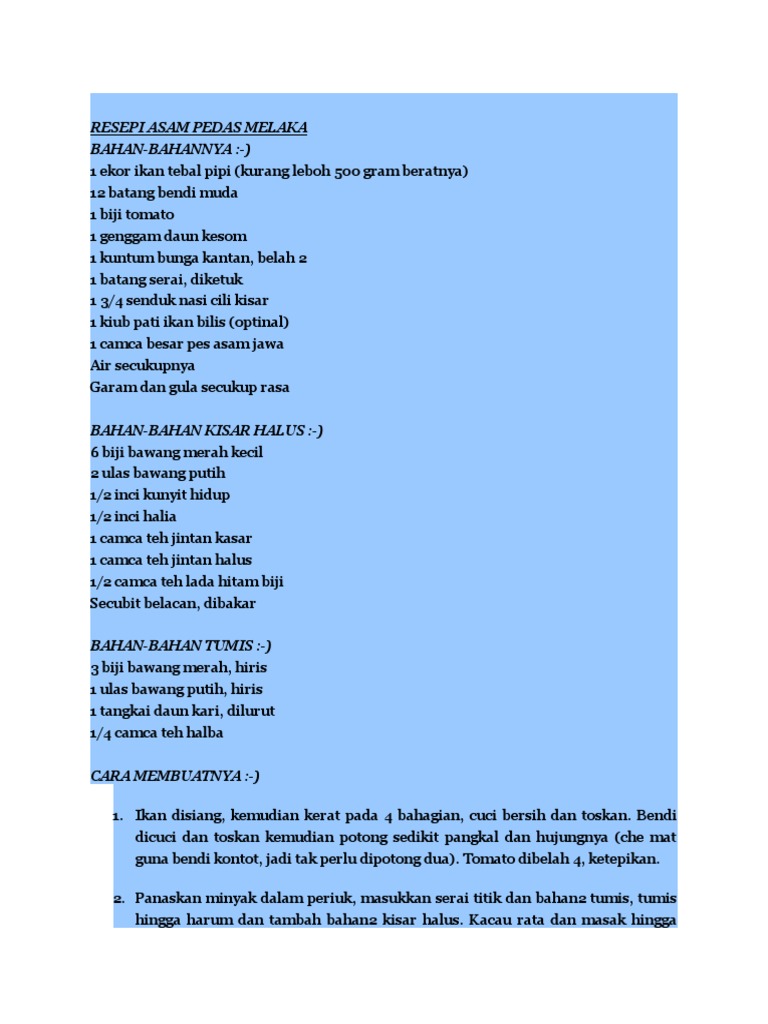 Resepi Asam Pedas Melaka Pdf