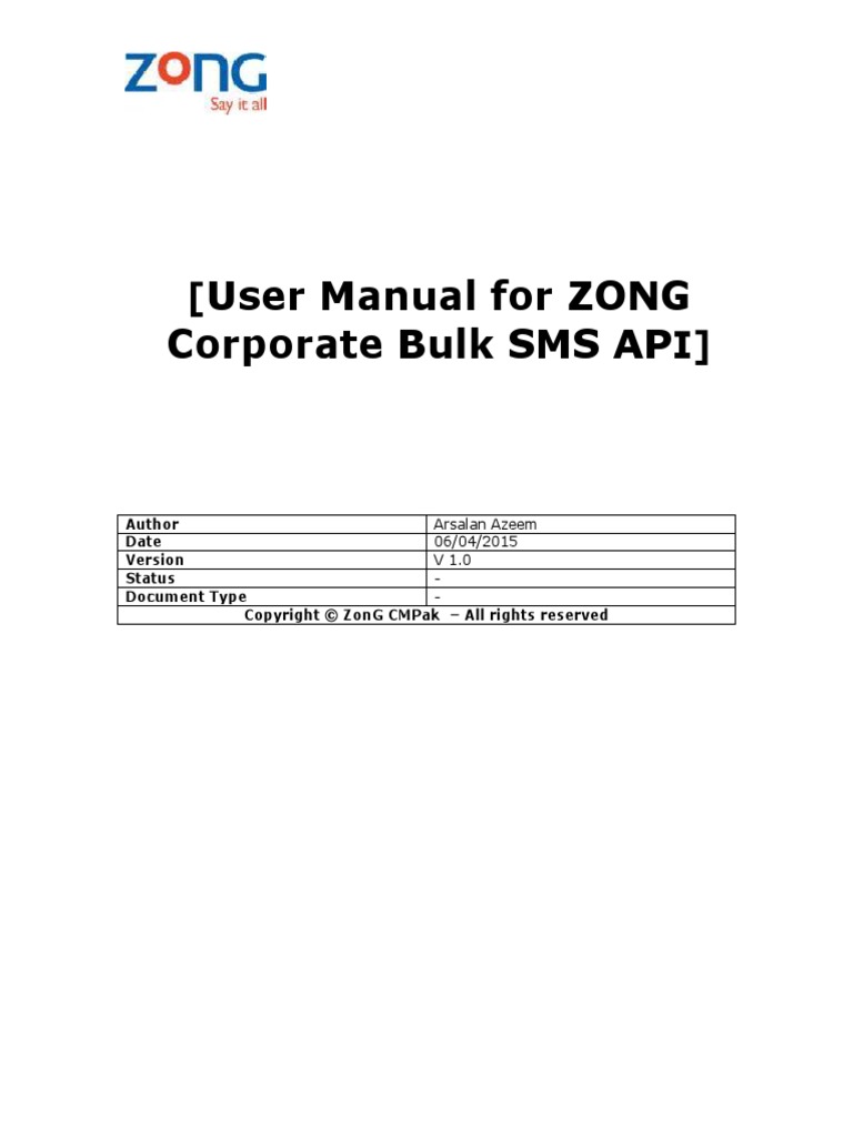 Zong Corporate Bulk Sms API | PDF | Method (Computer Programming ...