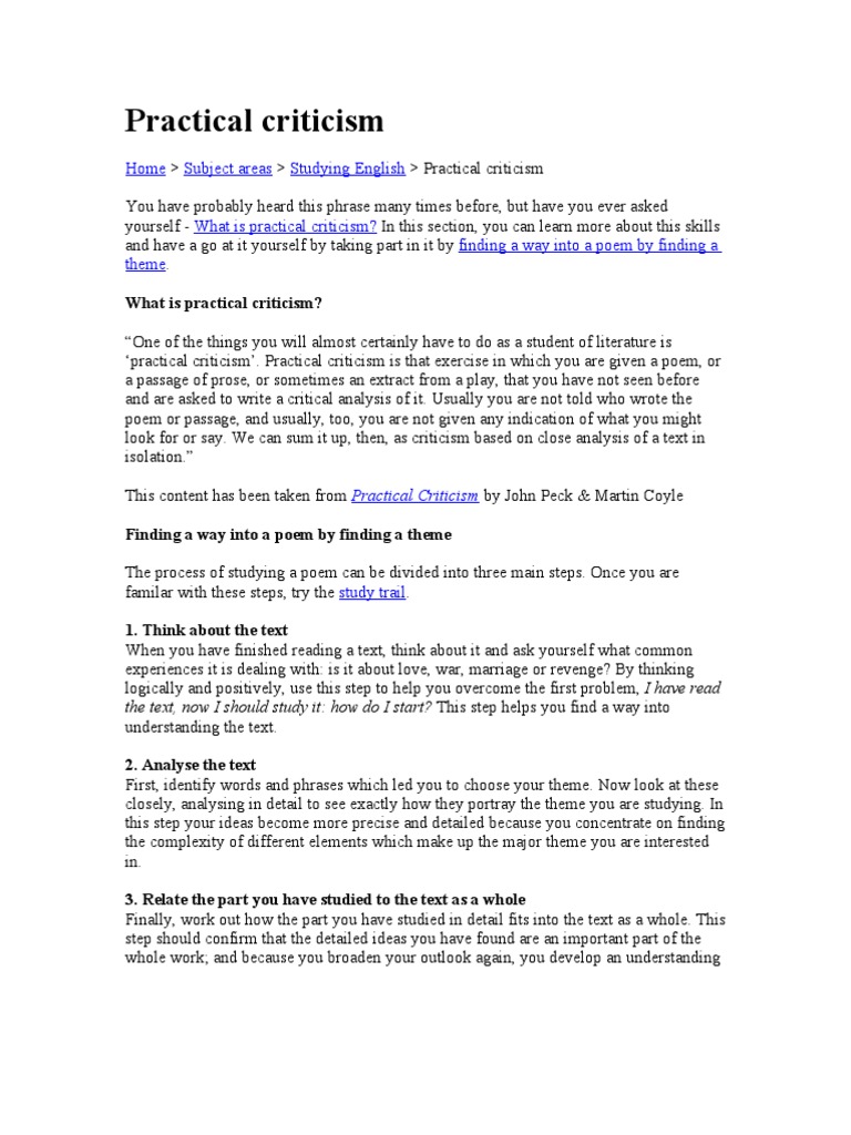 Understanding Practical Criticism in Literature | PDF | Linguistics ...