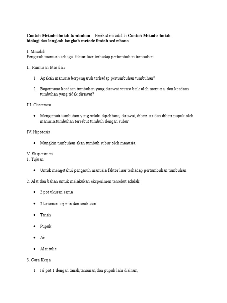 Contoh Metode Ilmiah Tumbuhan