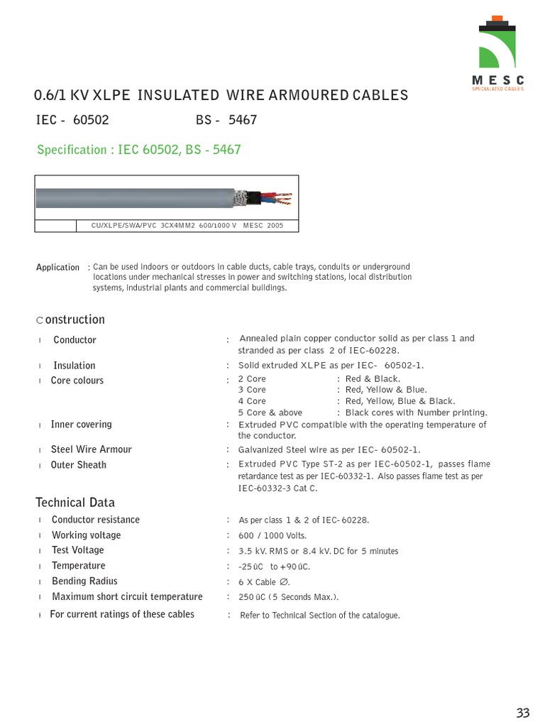MESC Armored Cables Technical PDF Cable Electrical Components
