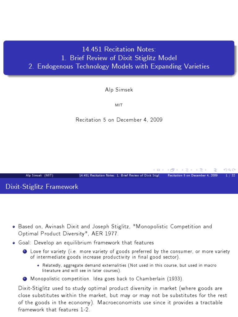 Dixit Stiglitz Model Overview PDF Economic Equilibrium Monopoly