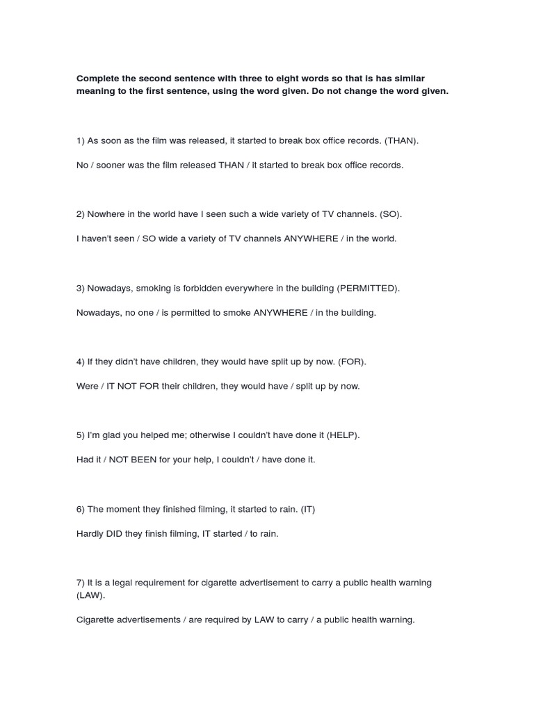 Box Office Record Sentence Completion | PDF | Language Arts & Discipline