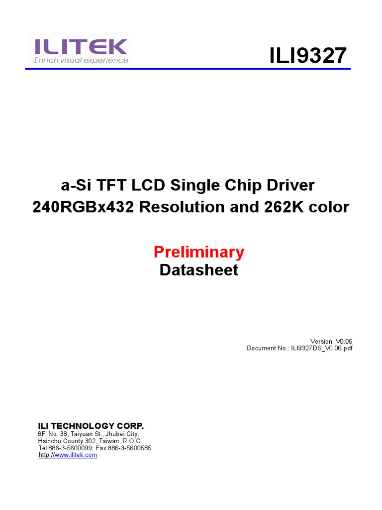 Controller ILI9327 | PDF | Backlight | Power Supply