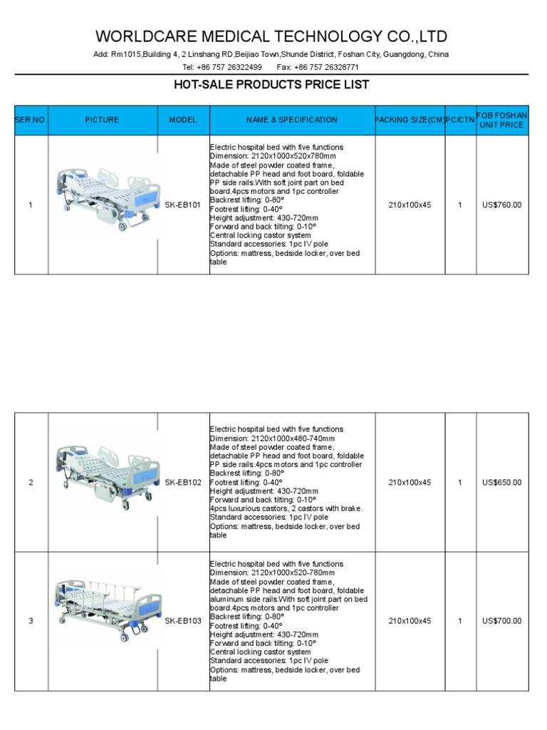 Hospital Bed Price List Plastic Bed