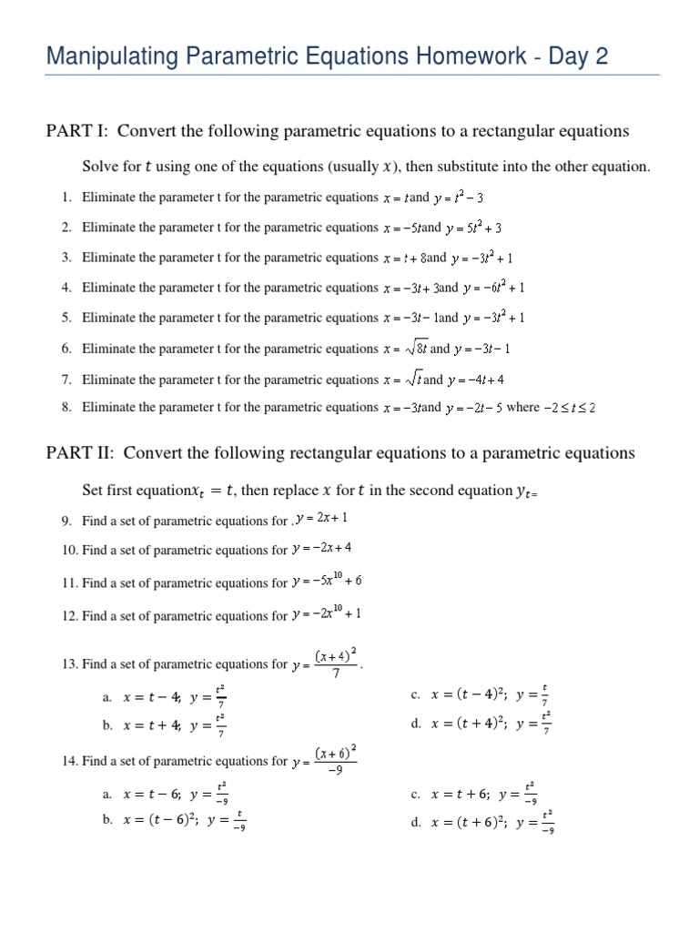 Parametrics Homework Day 2 | PDF | Teaching Methods & Materials ...