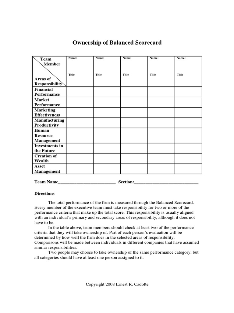 Ownership of Balanced Scorecard | PDF