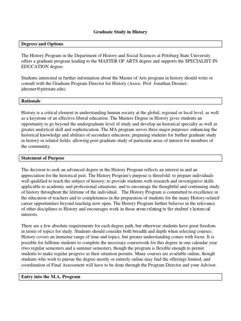 Graduate History Program at PSU | PDF | Graduate School | Thesis