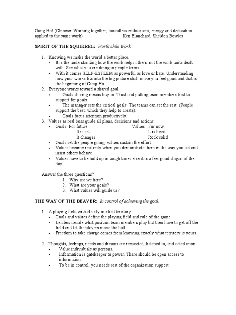 Summary Gung Ho! PDF Psychological Concepts Behavior Modification