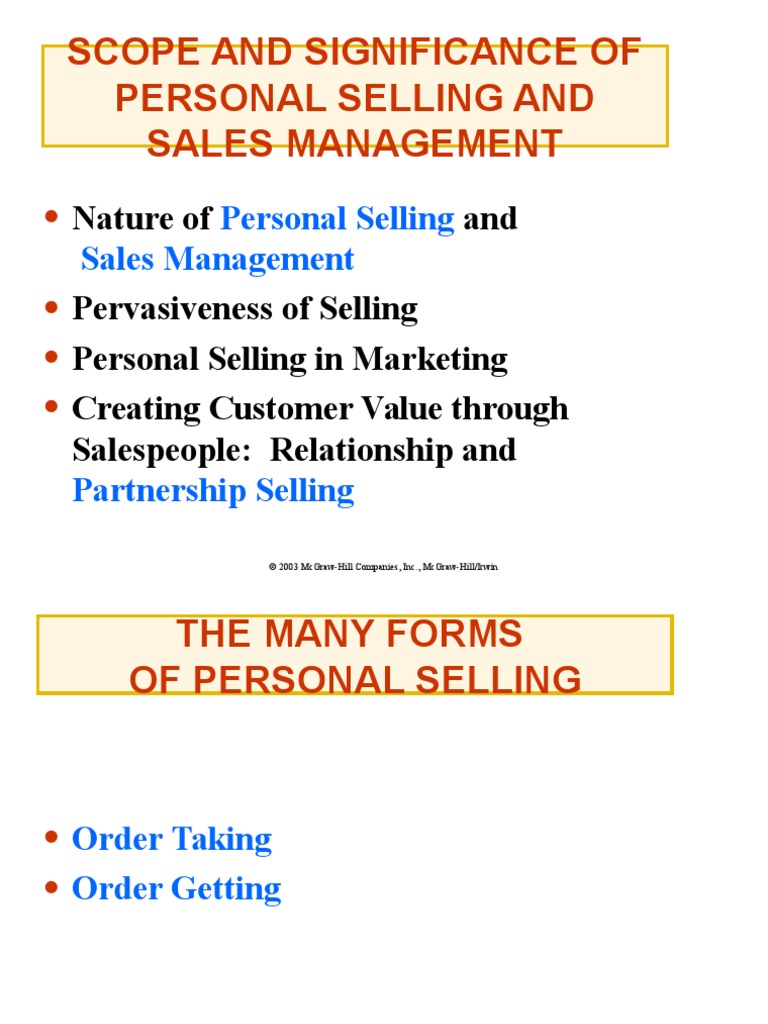 Scope and Significance of Personal Selling and Sales Management | PDF