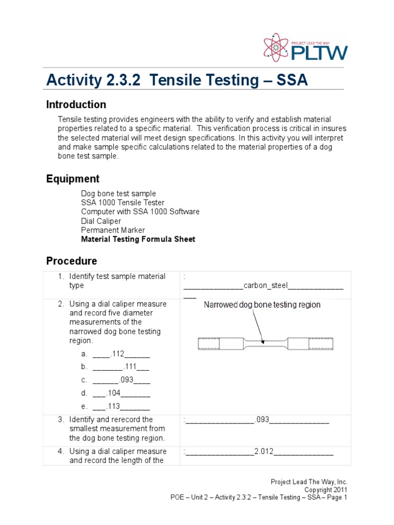 Activity 2 3 2 Tensile Testing With The Ssa | PDF | Fracture | Yield ...