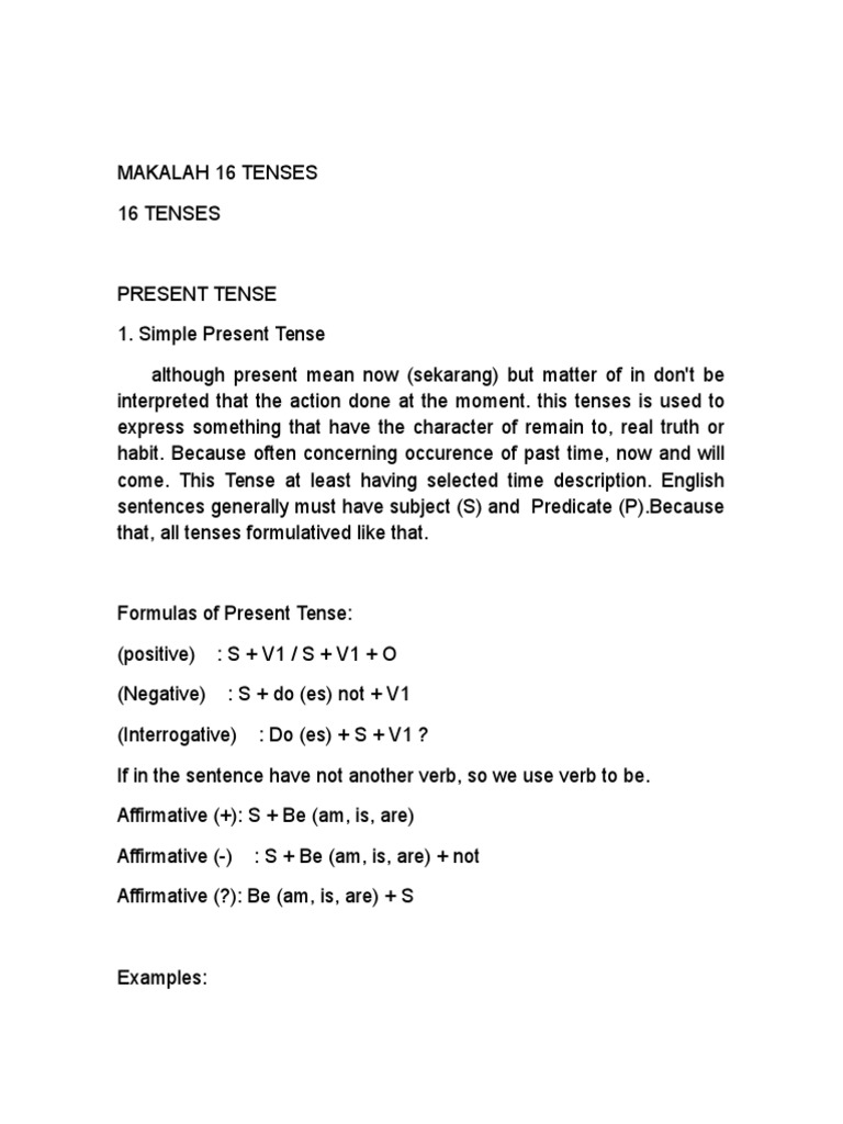 Makalah 16 Tenses Docx Grammatical Tense Perfect Grammar