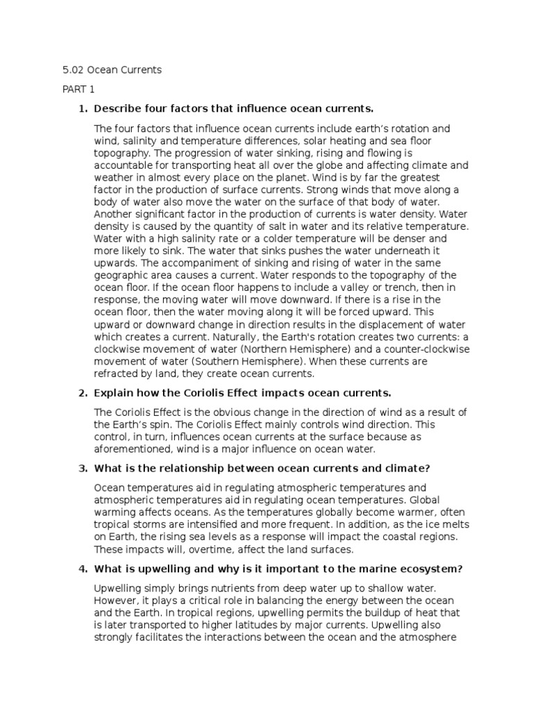 Describe Four Factors That Influence Ocean Currents PDF Oceans Wound