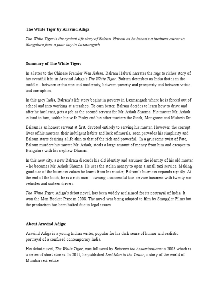 The White Tiger by Aravind Adiga Fiction & Literature