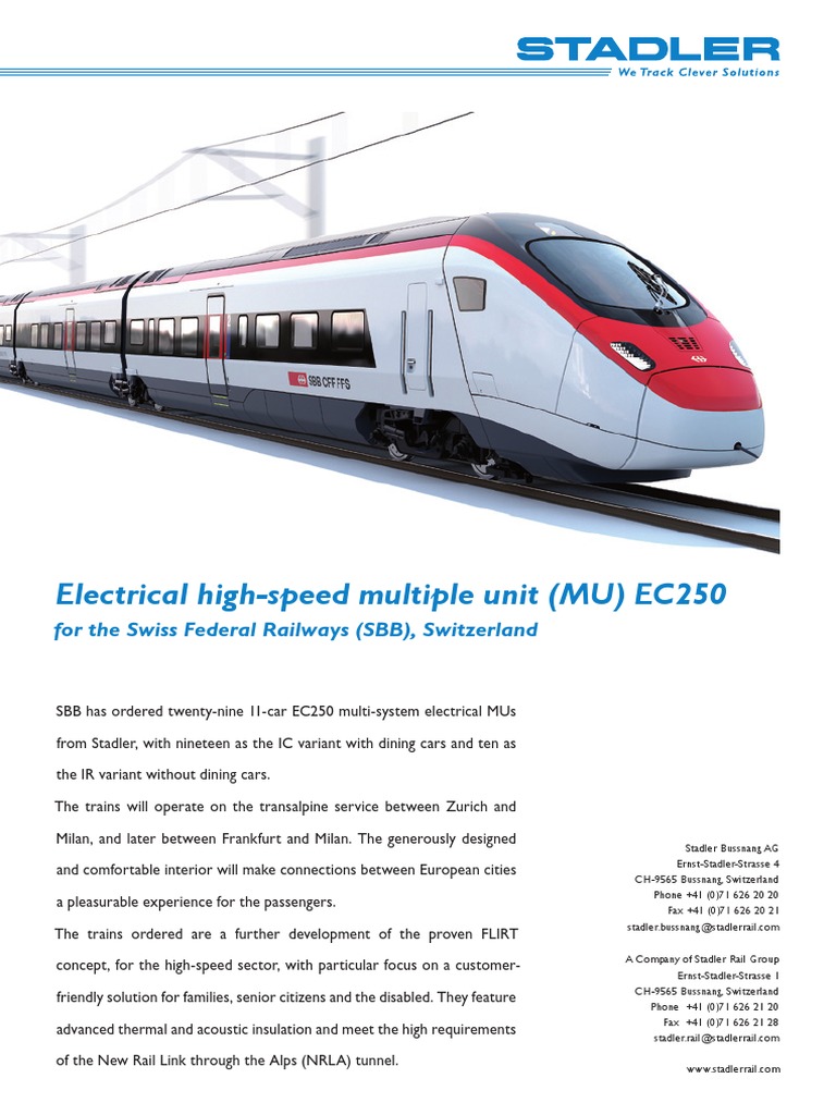 Electrical High-Speed Multiple Unit (MU) EC250: For The Swiss Federal ...
