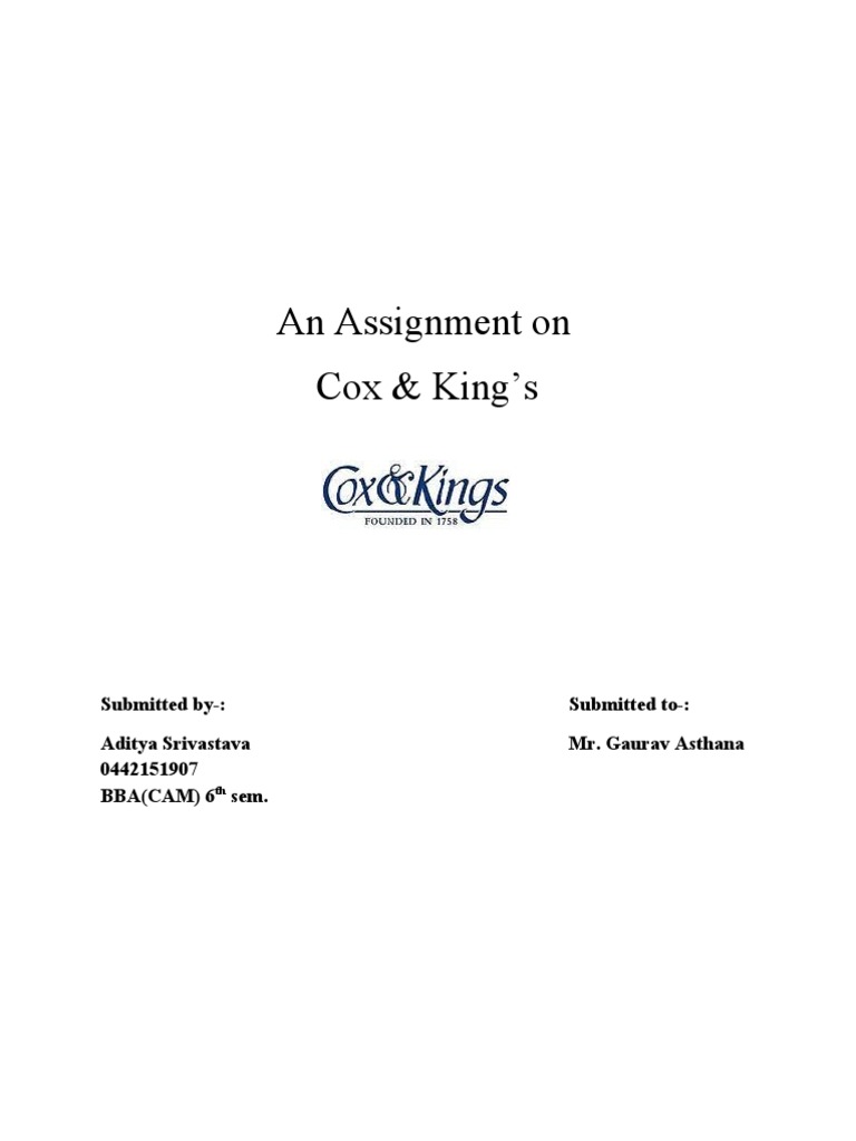 Assignment Based On Tourism Company Cox King Franchising Tourism - 