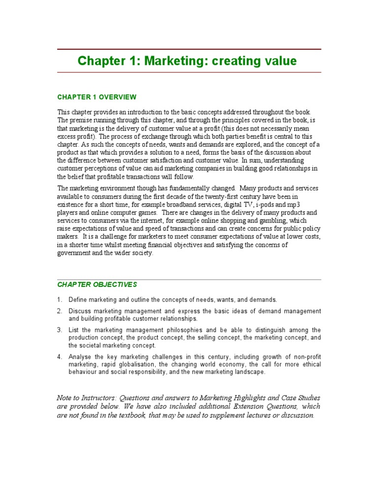Chapter 1: Marketing: Creating Value | PDF | Customer | Marketing