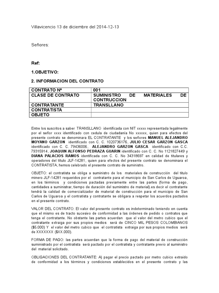 Contrato Suministro Negocios