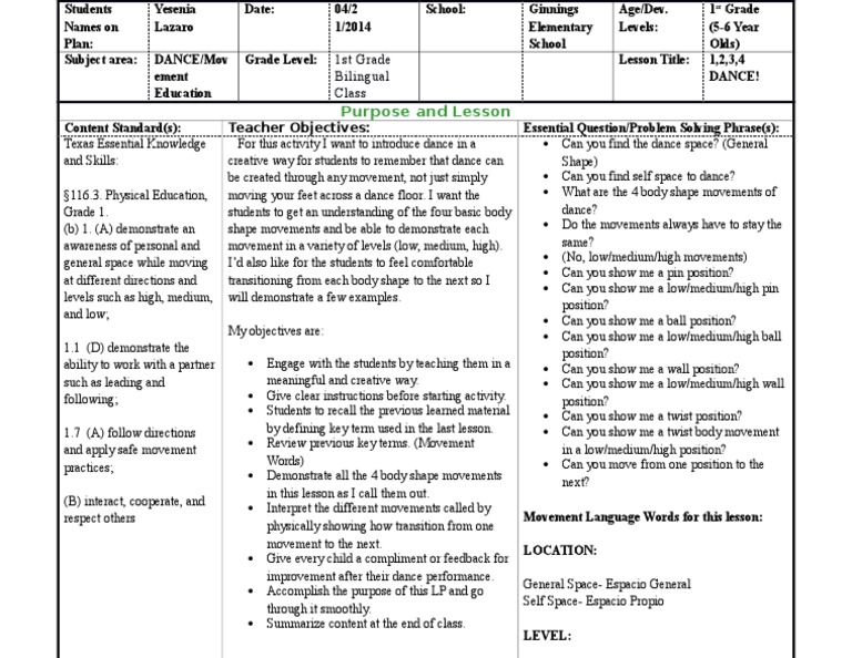LP (4) Finish | PDF | Dances | Lesson Plan