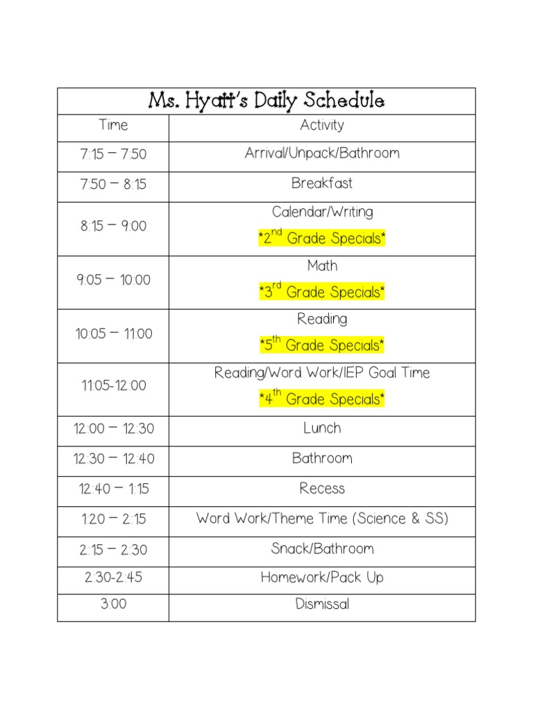 Ms. Hyatt's Daily Class Schedule | PDF | Foreign Language Studies