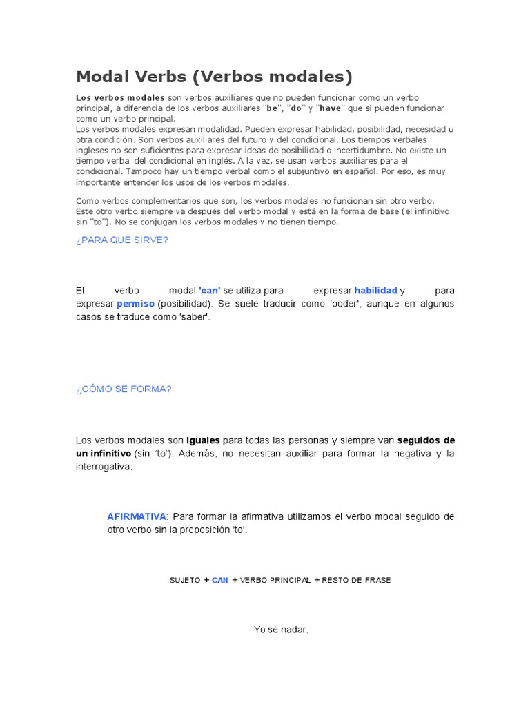 Verbos Modales en Inglés: Uso y Formación | PDF | Verbo | Onomástica