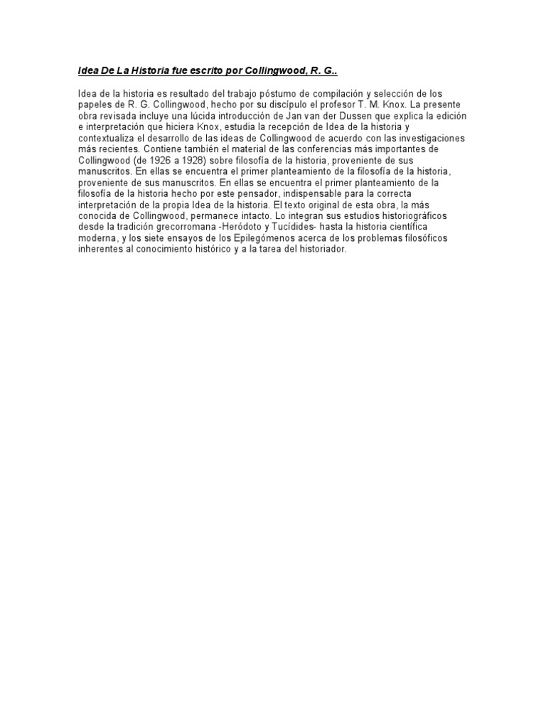 Idea de La Historia Fue Escrito Por Collingwood PDF