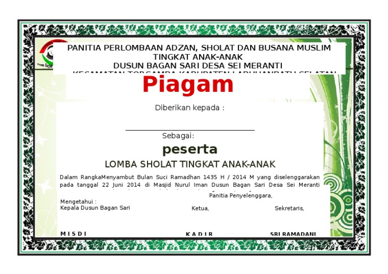  CONTOH  PIAGAM  PENGHARGAAN