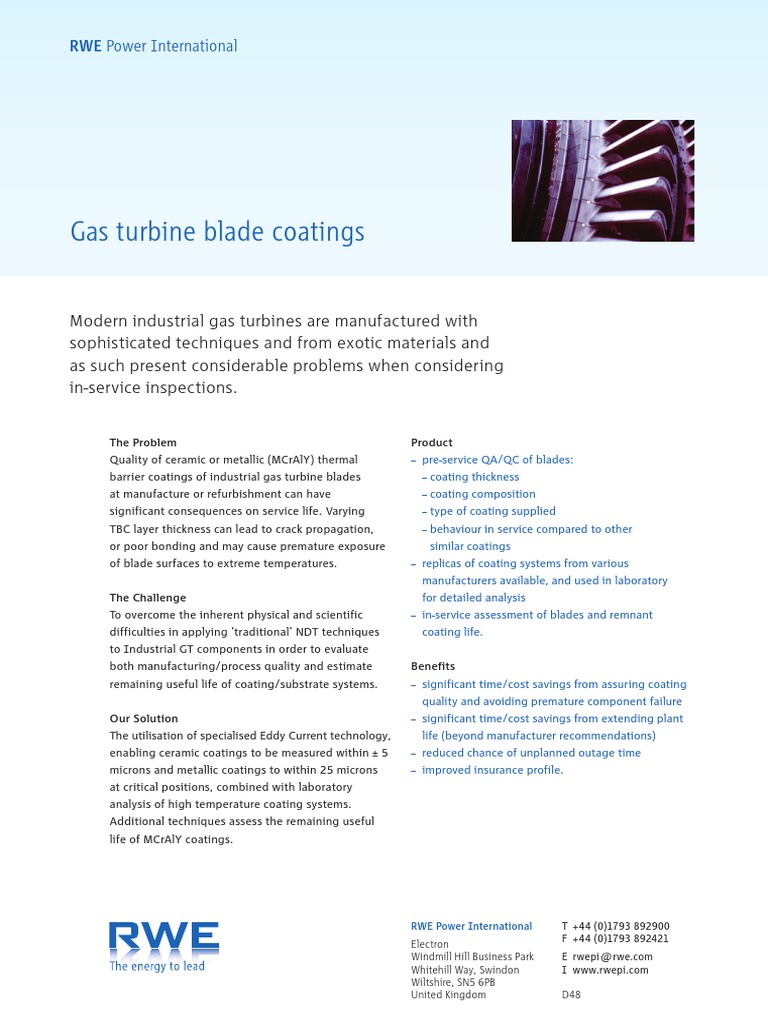 Gas Turbine Blade Coating Solutions | PDF | Technology & Engineering