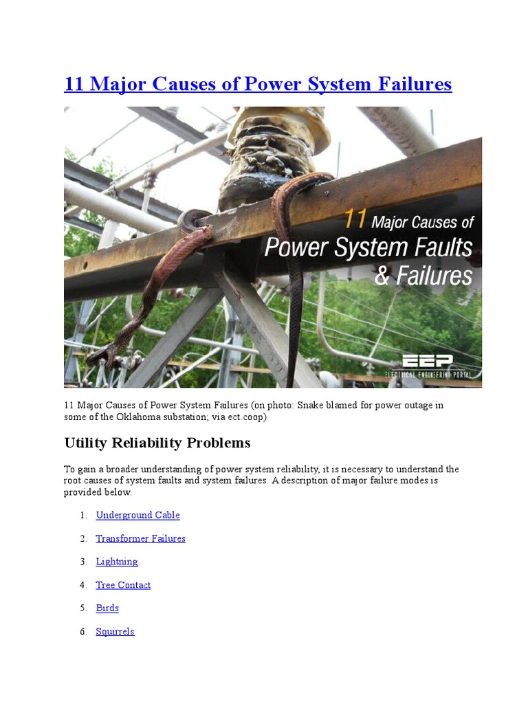 11 Major Causes of Power System Failures Lightning Transformer