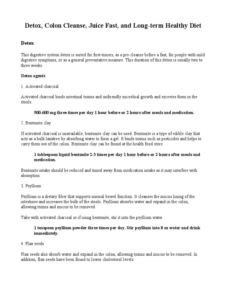 Detox, Colon Cleanse, Juice Fast, and LongTerm Healthy Diet PDF