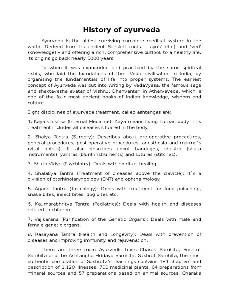 History of Ayurveda PDF Ayurveda Religion And Belief