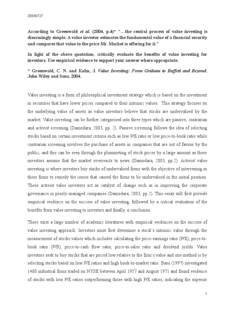 Value investing Essays