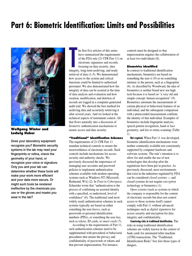 Part 6 Biometric Identification Limits and Possibilities Biometrics