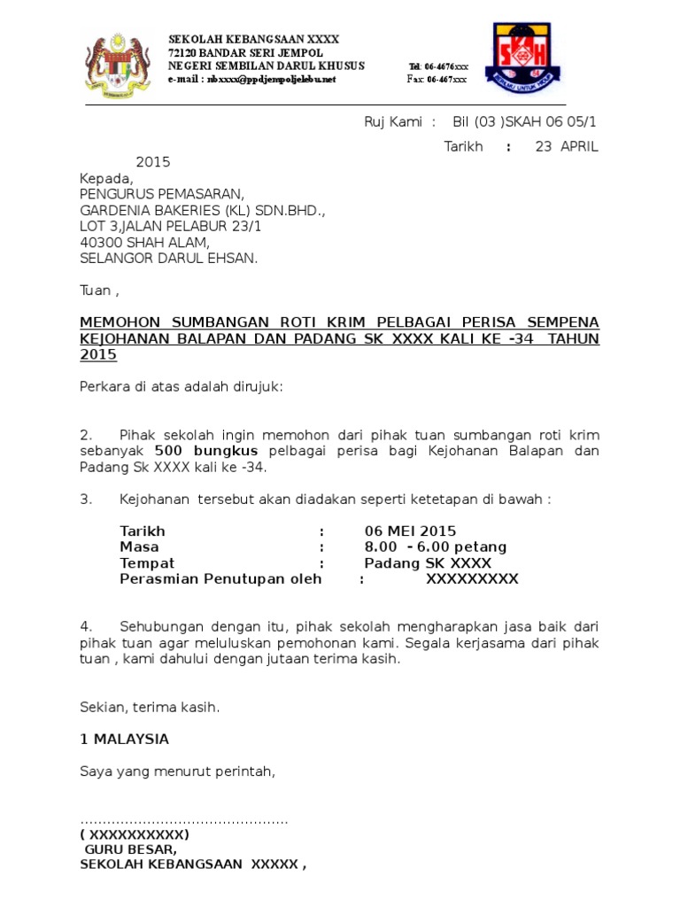 Sponsor Contoh Surat Mohon Sumbangan Syarikat