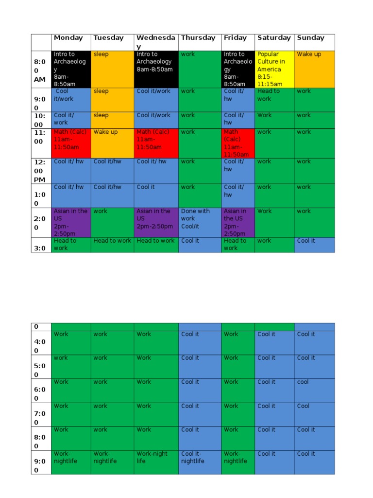 Weekly Schedule Overview | PDF