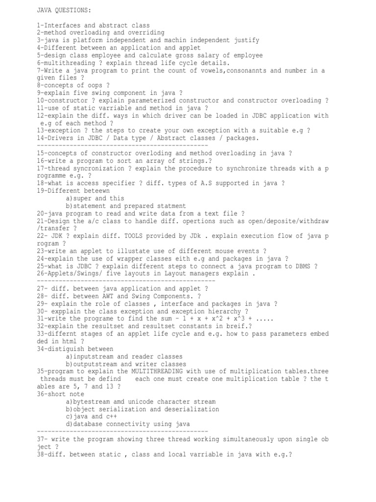 Java University Paper Questions MCA Mumbai University | PDF | Java ...