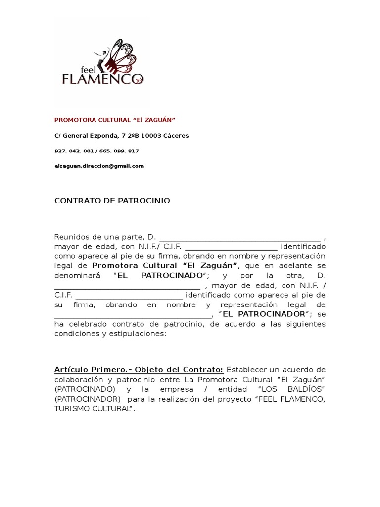 Contrato de Patrocinio Patrocinador Turismo