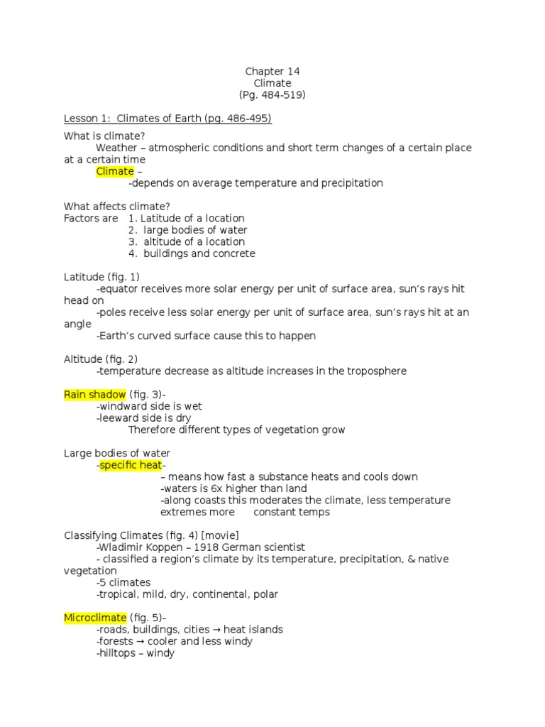 Chapter 14 Notes | PDF | Climate Change | Climate