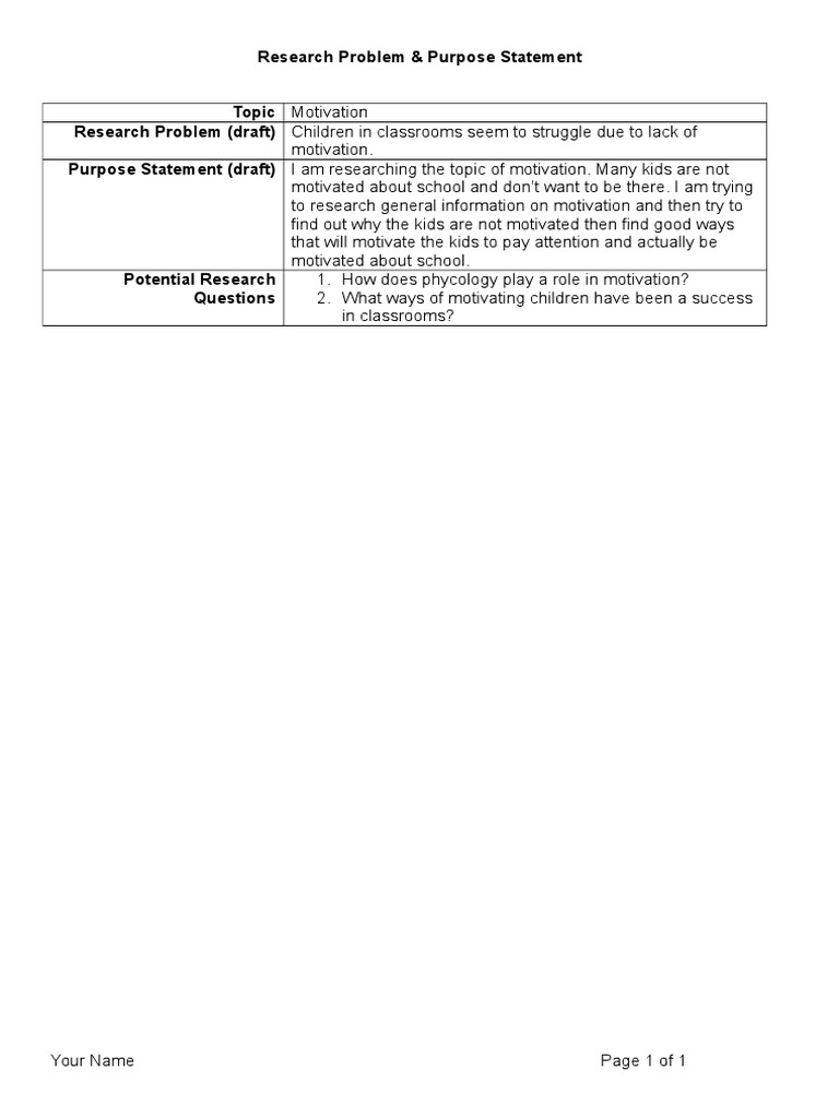 Research Problem & Purpose Statement | PDF | Career & Growth | Wellness
