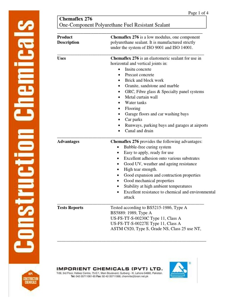 Chemaflex 276 | PDF | Concrete | Manmade Materials