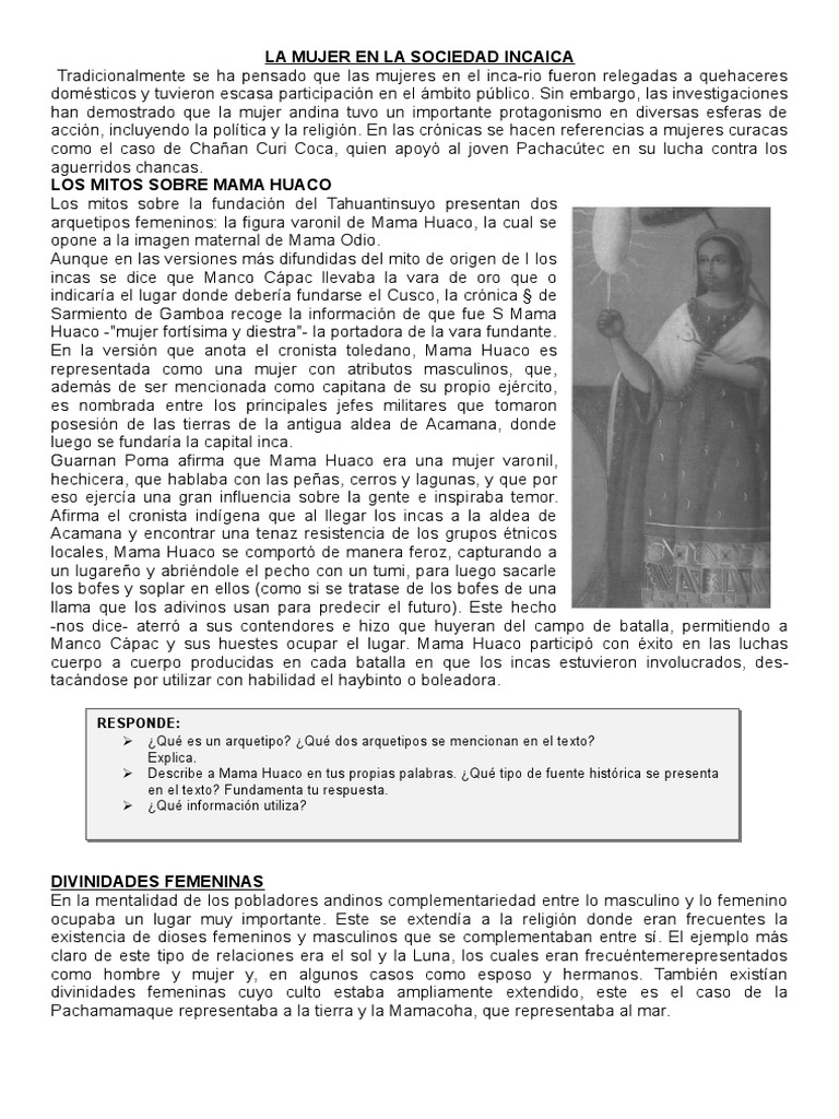 Rol de la Mujer en la Sociedad Incaica | PDF | Imperio Inca | Personas