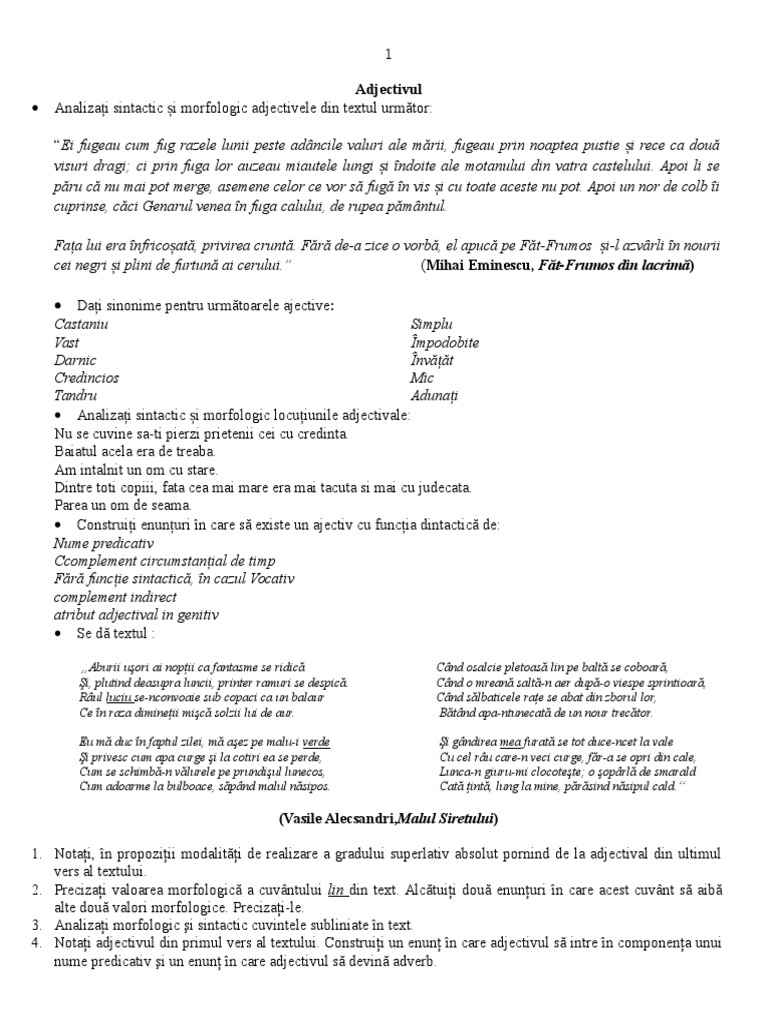 pigeon Flavor pipe Adjectivul Fisa de Lucru | PDF