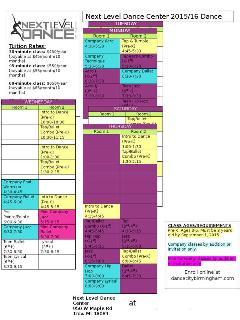 Next Level Fall Schedule PDF