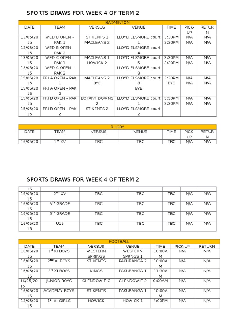 Week 4 Sports Draws Term 2 | PDF | Team Sports | Sports
