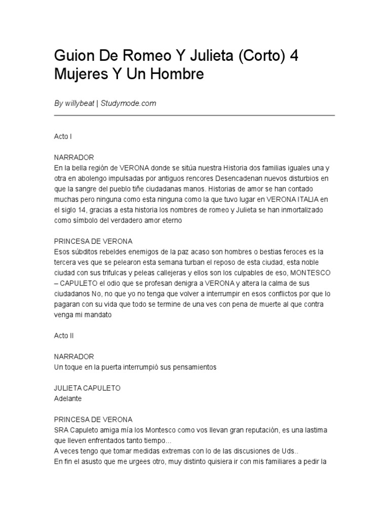 Guion de Romeo y Julieta Romeo