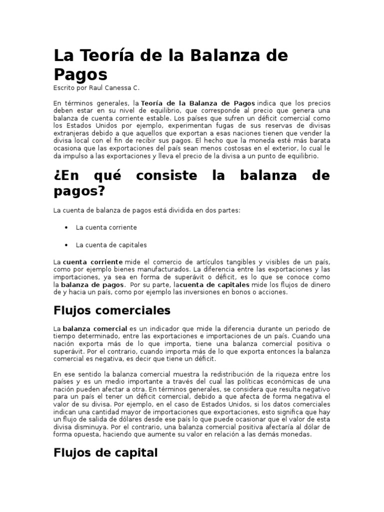 Teoría y Partes de la Balanza de Pagos | PDF | Balance de pagos ...