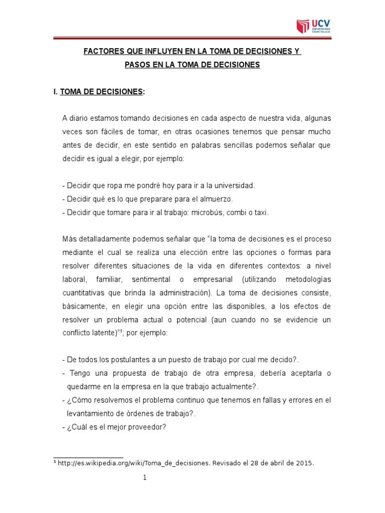 Factores en la Toma de Decisiones | PDF | Toma de decisiones | Creatividad