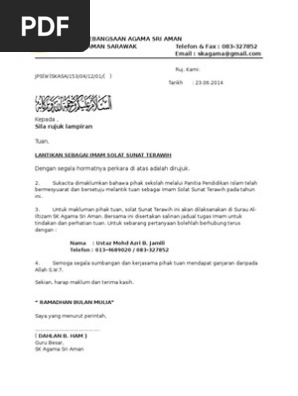 Surat Mohon Peruntukan Yb Untuk Imam Masjid Solat Tarawih