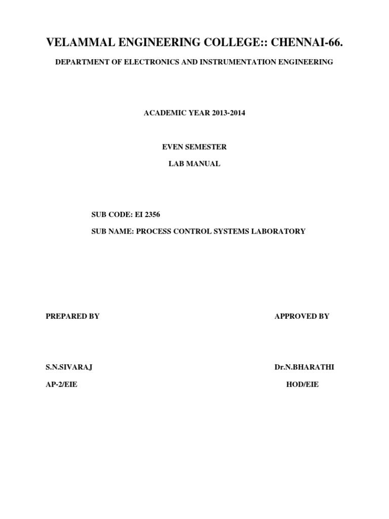 Process Control Lab Manual PDF Control System Control Theory