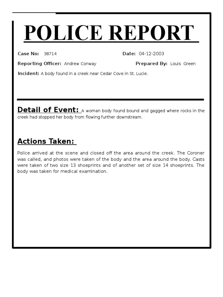 Cedar Cove Creek Body Discovery | PDF | Mystery, Thriller & Crime Fiction
